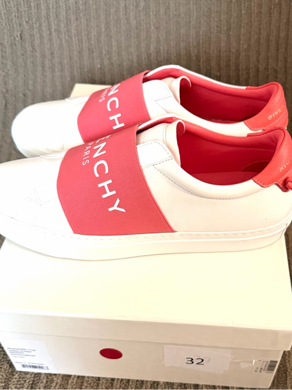 Givenchy White Sneakers with Coral Strap and Liner - Picture 2 of 7
